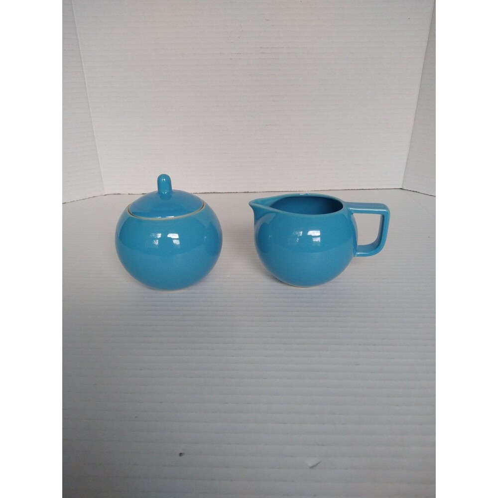 Vintage Sasaki Colorstone Blue Creamer and Sugar with Lid Japan See Pics